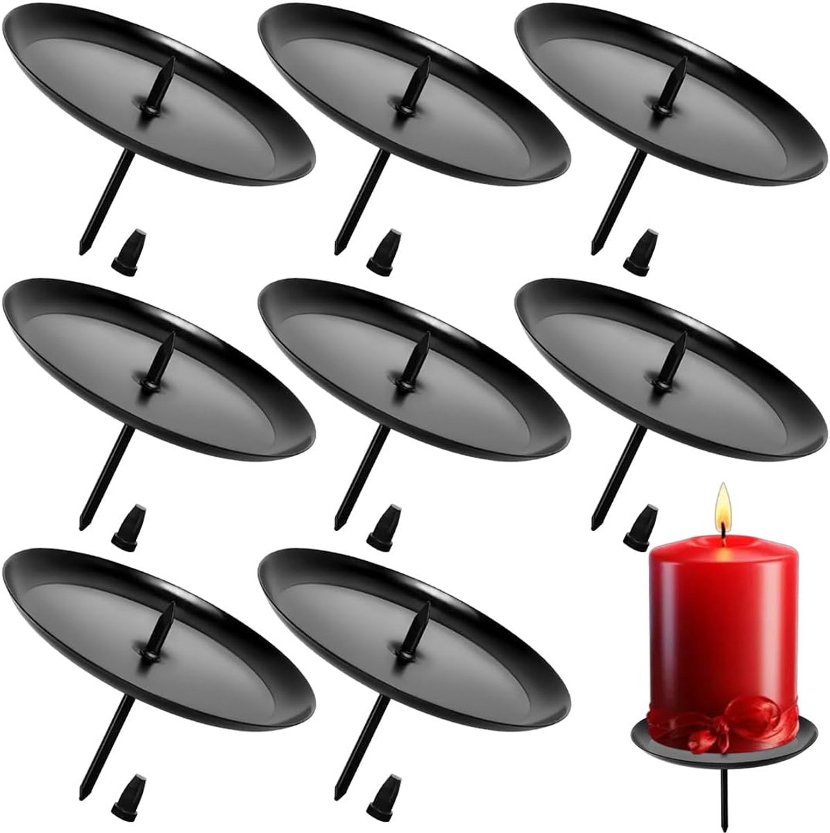 8 stuks kandelaars adventskrans, adventskaarthouder, Halloween kaarsenbord metalen kandelaar voor adventskrans, metalen kandelaar met doorn-adventskrans decoratie Kerstmis kaarsenbord zwart