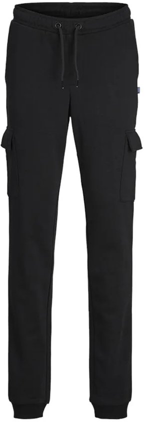 Zwarte cargo broek met trekkoord en cargozakken aan de zijkanten.
