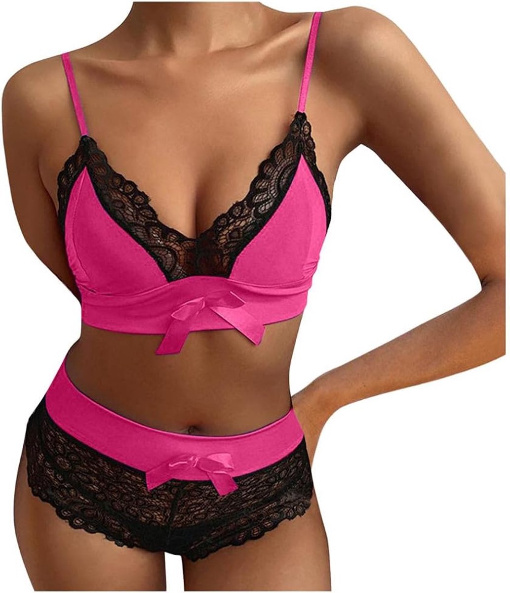Lingerie & ondergoed Vrouwen Sexy Lingerie Transparante kanten beha Slips Lingerie Set-Hot_Pink_M