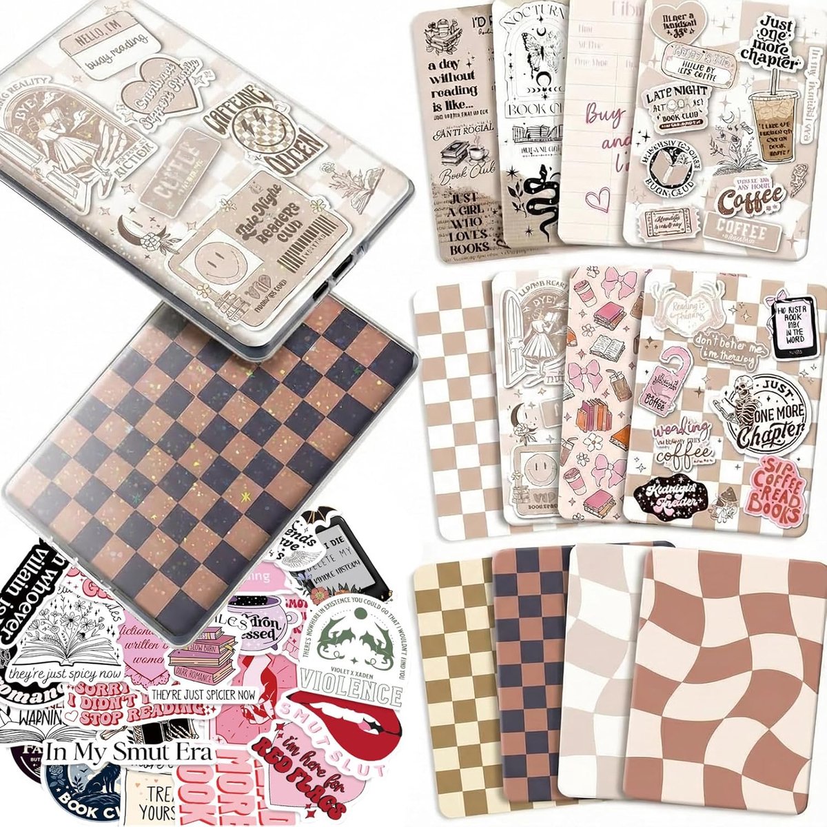 12 Pcs E-Reader Einleger Kartonpapier & 50 Pcs Scrapbook-Stickers voor transparante hoesjes, 6,9" x 4,8" inleg voor de achterkant van E-Readers voor Paper White 11de-12de