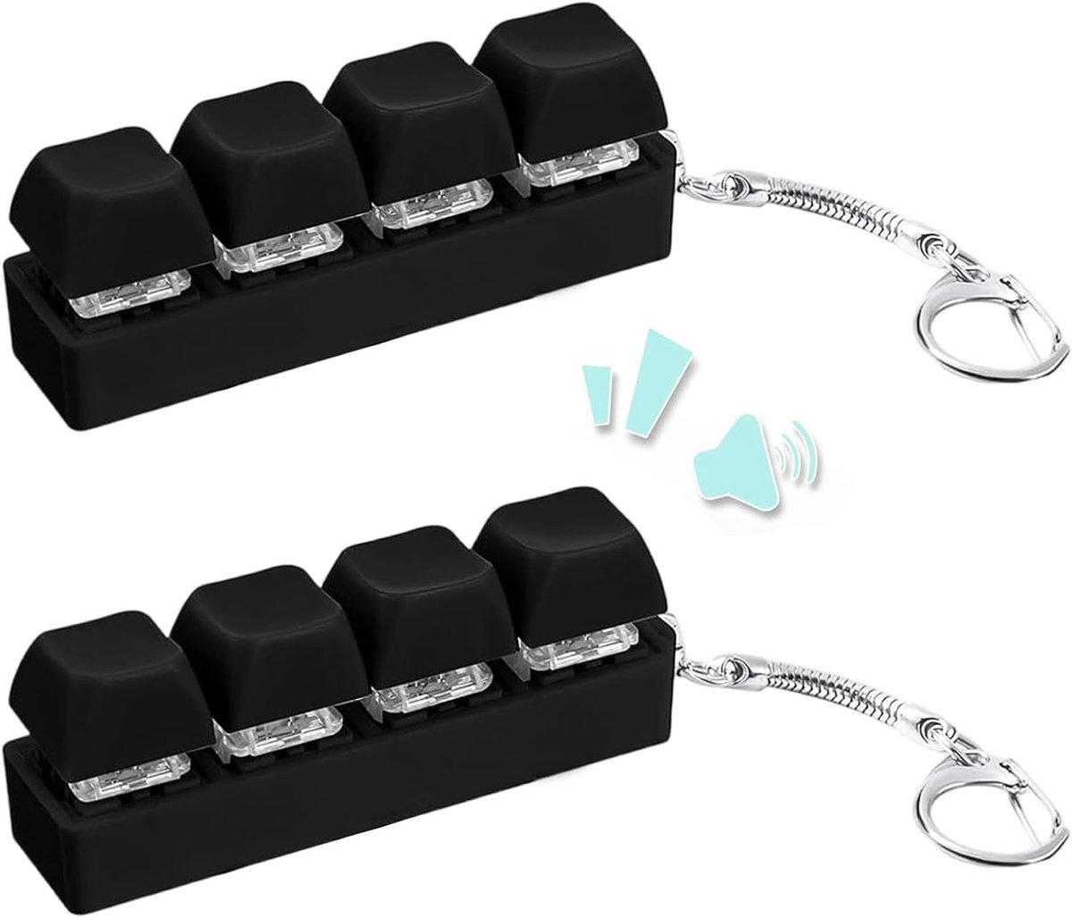 Fidgetspeelgoed, 2 stuks, fidgetkey, draagbare fidgetkey, 4 knoppen met sleutelhanger, zwart
