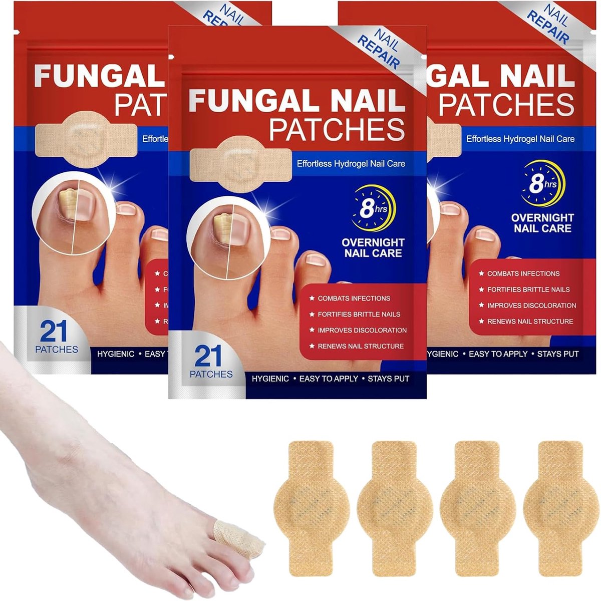 63 stuks tabletten nagelschimmelpleisters, onychomycose-zalf, schimmelpatches, nagelschimmel, teennagelcorrector ter reparatie van beschadigde nagels en ter verbetering van het uiterlijk van