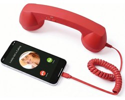 Retro Telefoonhoorn - Geschikt voor iPhone & Android - USB-C Bedrade Telefoonhoorn met Microfoon - Vintage Handset voor Bellen, Videogesprekken, Vergaderingen & Online Conferenties - Rood