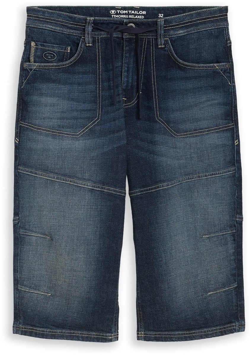 Tom Tailor - TTMORRIS RELAXED overknee jeansshorts met stretch - Maat 33 - vintage used dark stone blue