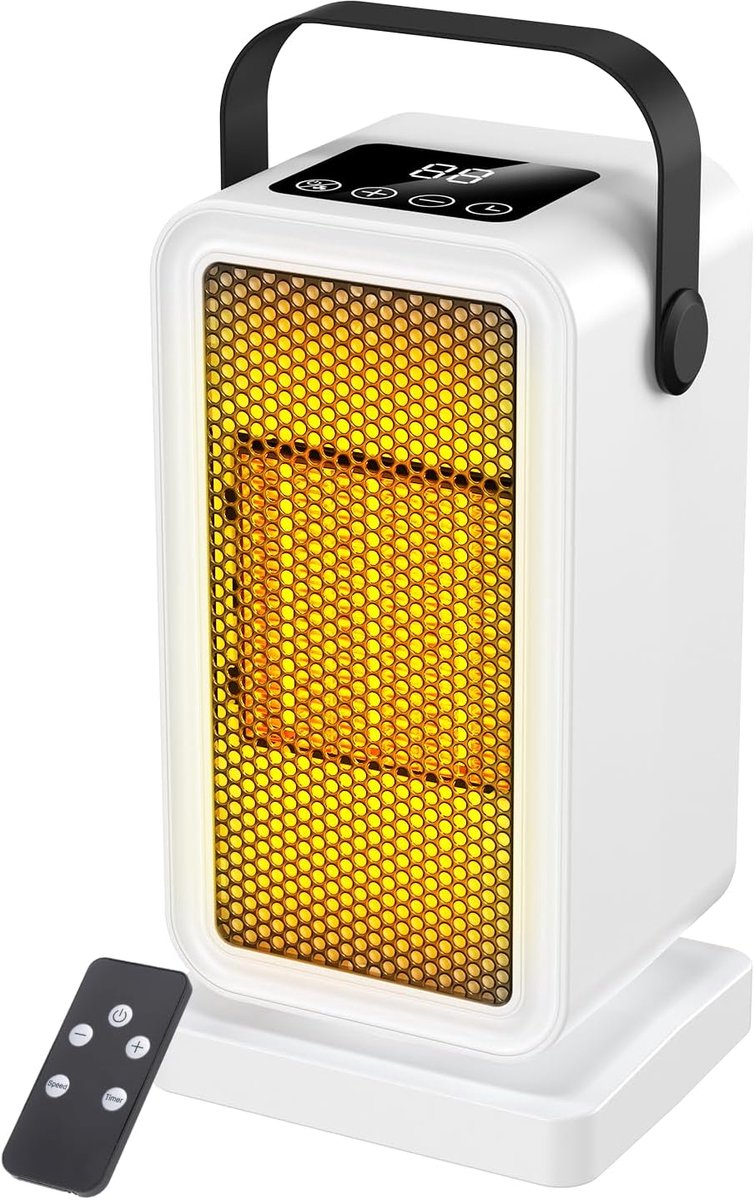 SnelShoppen - PTC Keramische Ventilatorverwarming, 1200 W, Energiezuinig met Afstandsbediening, Thermostaat, Snelle Verwarming in 3s, 12 Uur Timer, Ov
