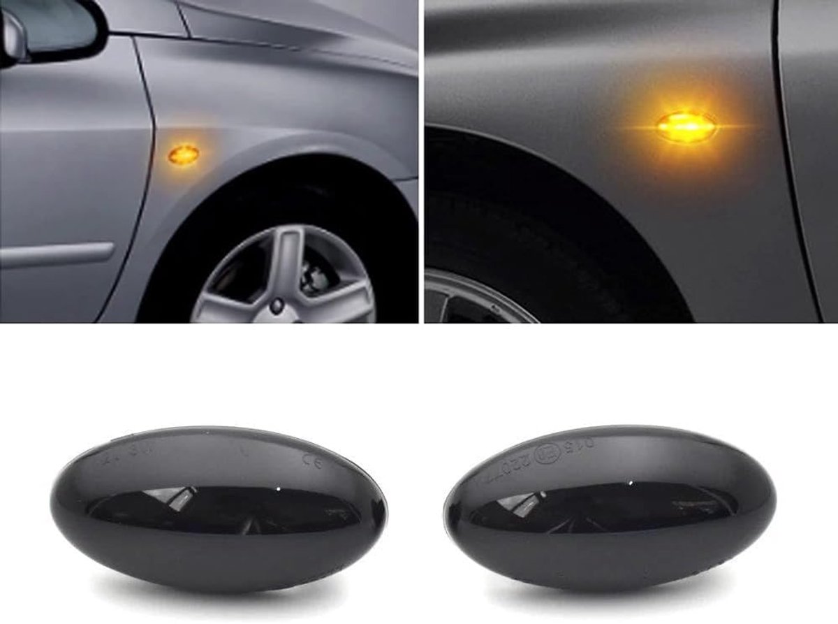 SnelShoppen - LED Zijspiegel Indicator Voor Peugeot 1007 107 206 207 307 407 607 Partner C1 C2 C3 C4 C5 C6 Xsara Picasso Berlingo Jumpy - Zwart, Dynam