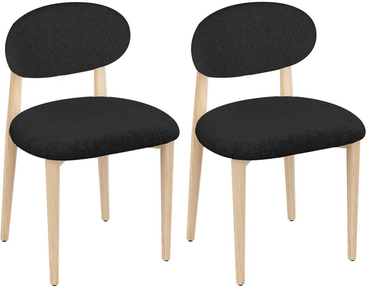 PIPIPOXER Eetkamerstoelen - Set van 2 - Teddy Fleece - Houten eetkamerstoelen-keukenstoel - antislipzolen - kuipstoel-zwart