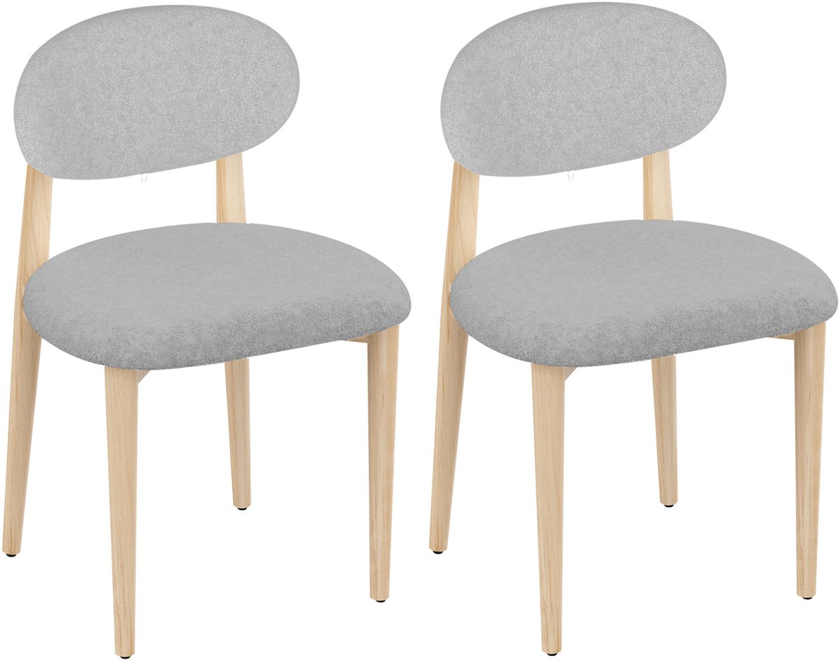 PIPIPOXER Eetkamerstoelen - Set van 2 - Teddy Fleece - Houten eetkamerstoelen-keukenstoel - antislipzolen - kuipstoel - Lichtgrijs