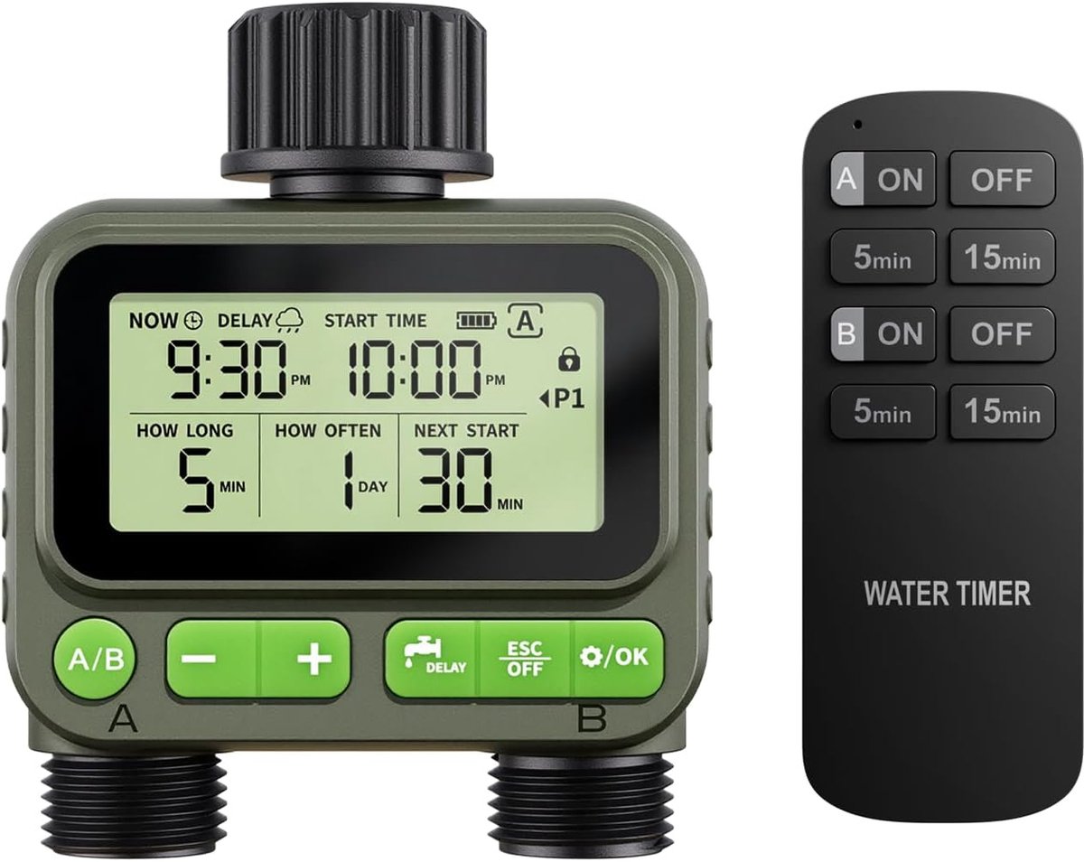 Irrigatietimer, 4 aanpasbare programma's voor sprinkler- en druppelirrigatie, IP65 waterdicht, automatische - ShopVlot