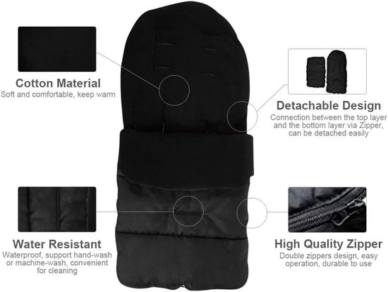 1 Stuk - Slaapzak/voetenzak voor kinderwagen - Universele wintervoetenzak - Zachte, waterdichte voetenzak voor baby's - Warm & winddicht - Zwart — afbeelding 3