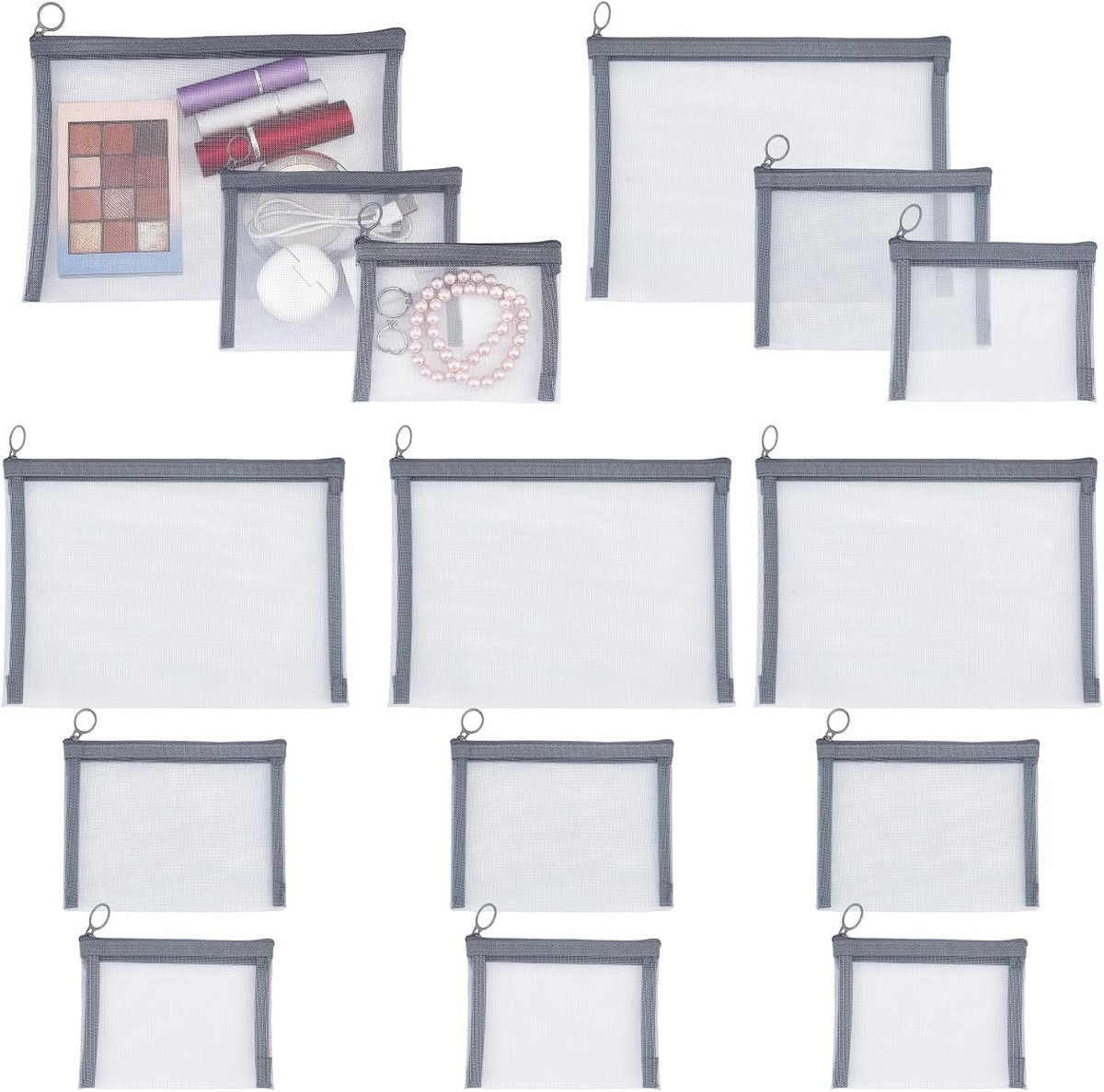 30Pcs Mesh Zakken Met Ritssluiting,Rechthoek Nylon Cosmetische Portemonnee Zakjes,Herbruikbare Mesh Cosmetische Pouch - ShopVlot
