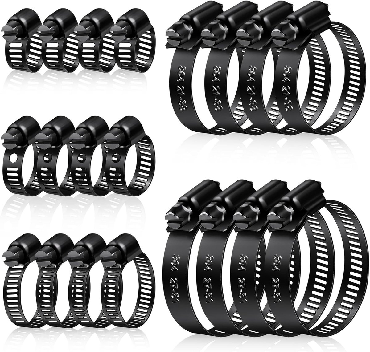 Slangklemmen set 6-51mm - RVS zwart - 20 stuks - Geschikt voor diverse slangen - ShopVlot