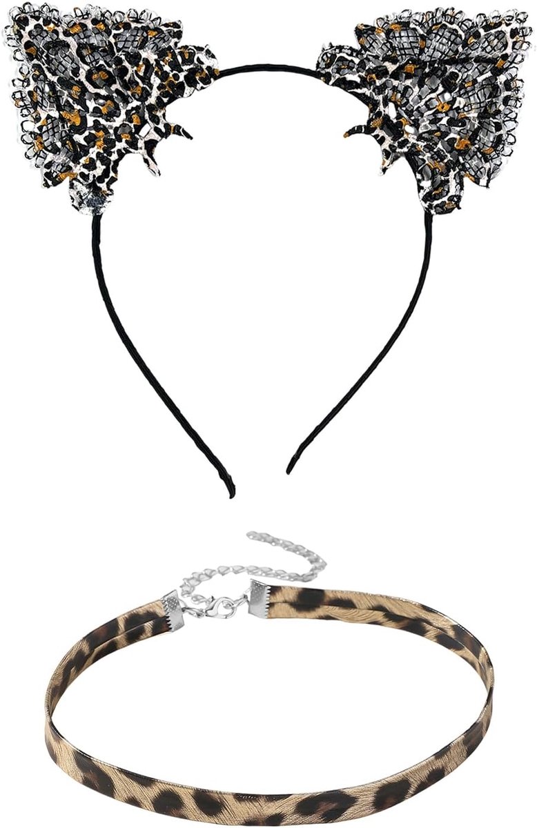 1 cat ear strap and 1 leopard collar, personalised elie accessories, lace bands, clothing accessories, rolls. - ShopVlot