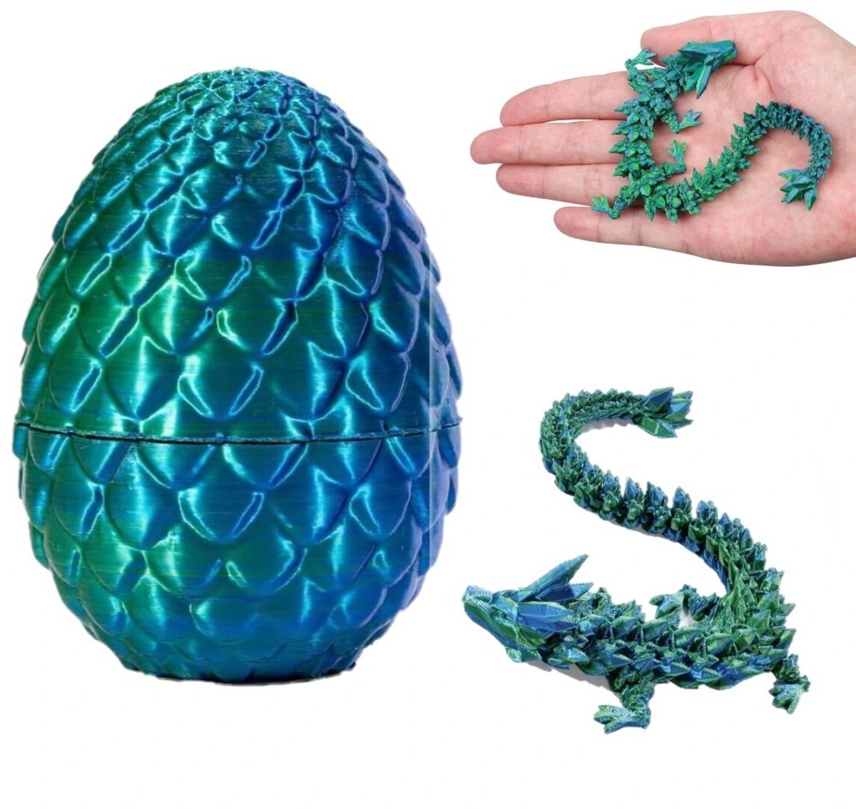 3D-geprinte drakeneieren met een draak erin, drakenei, beweegbaar kristallen drakenspeelgoed, verrassings-paaseieren, woondecoratie（groente）