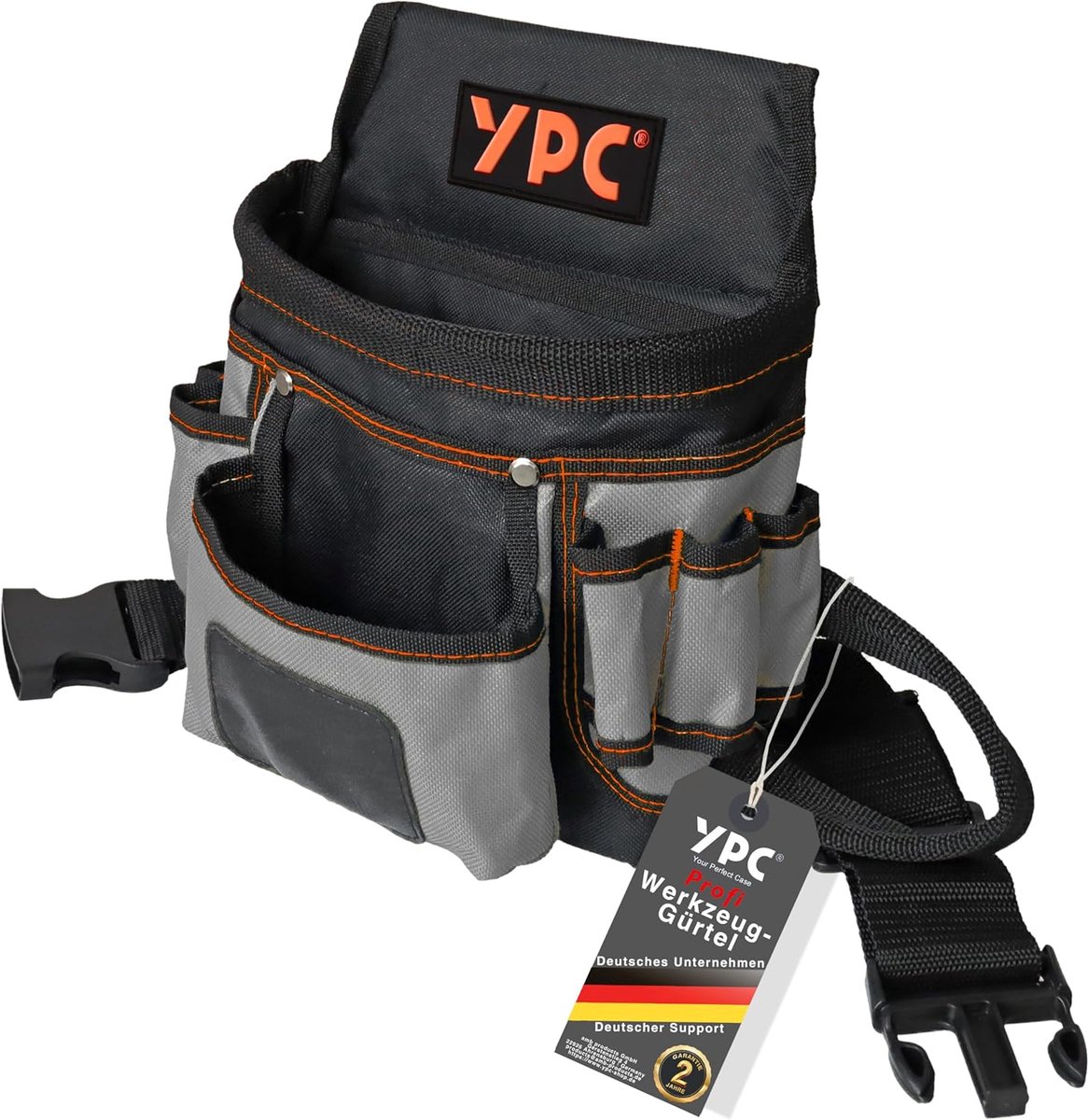 SnelShoppen - XL Tool Belt, Werkriem, Waterproof Tool Bag met Hamerlus, Scheurvast Nylon, 12 Opbergvakken, Grijs Zwart, 27x21x13 cm, 5 kg Draagcapacit