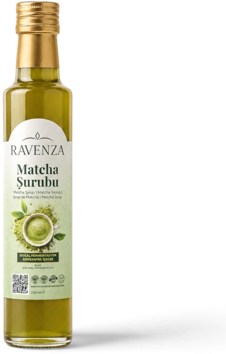Ravenza Matcha Siroop 250 ml – Gefermenteerd Drankconcentraat – Matcha, Groene Thee-extract, Dadelconcentraat & L-Carnitine