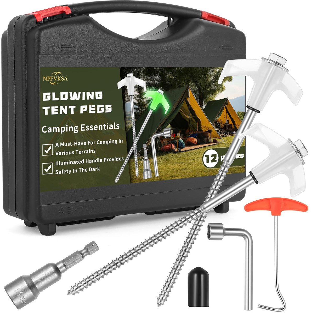 NPFVKSA Heavy Duty Metalen Tentharingen 12Stuks,Lichtgevende Schroeftentharingen,Grondankers Voor - ShopVlot