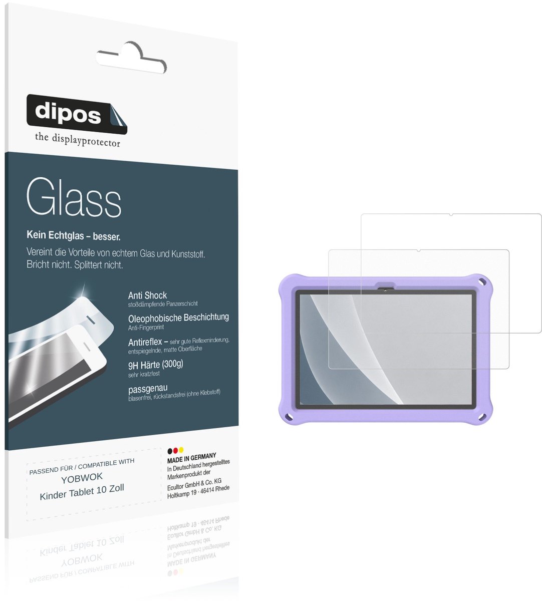 dipos – 2x Matte Pantserfolie geschikt voor YOBWOK Kinder Tablet 10 Inch | 9H Screenprotector