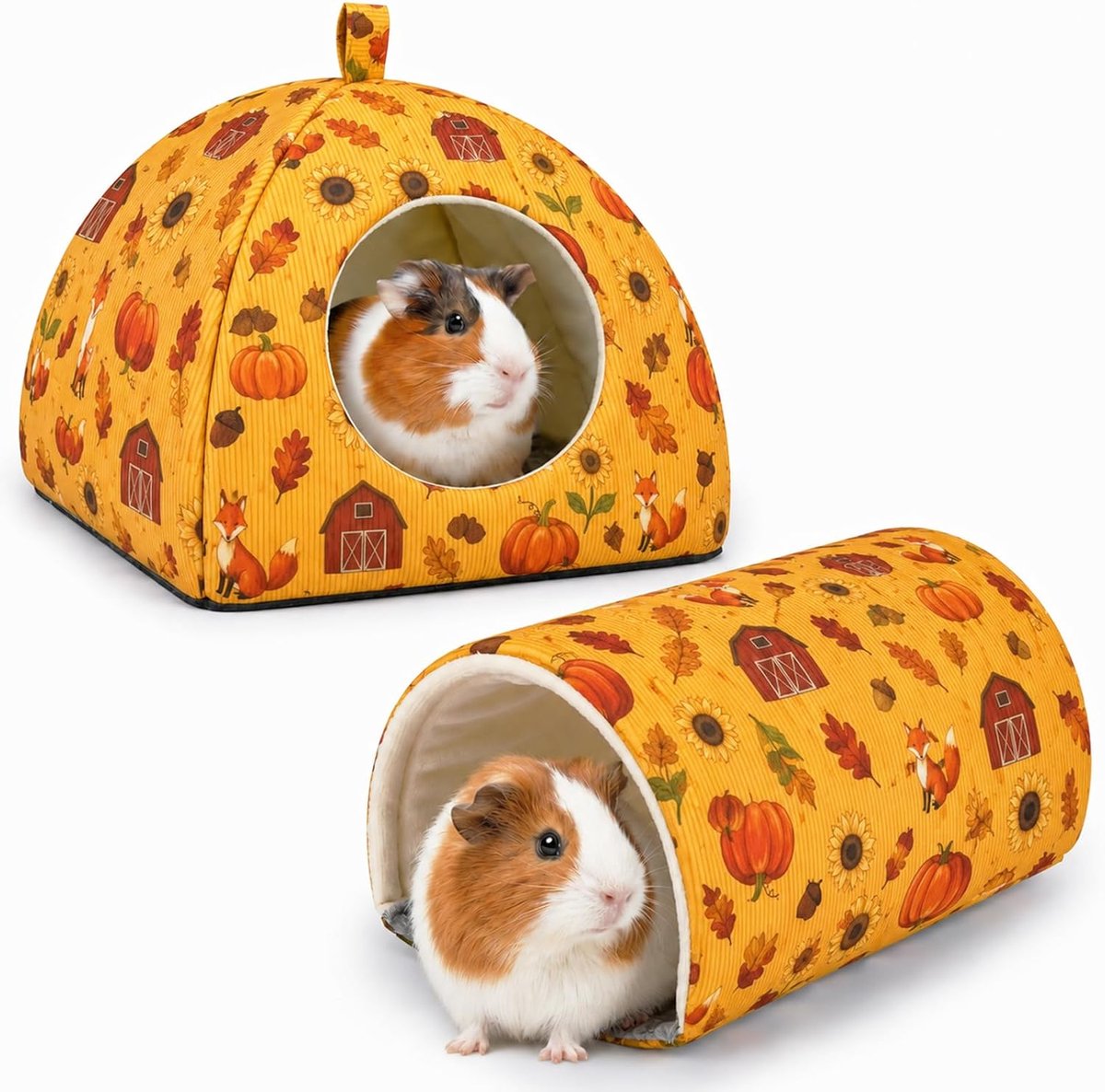 Cavia-schuilplaats en tunnelset, extra grote konijnenbedgrot voor konijntjes, cavia's, volwassen chinchilla's - oranje pompoen