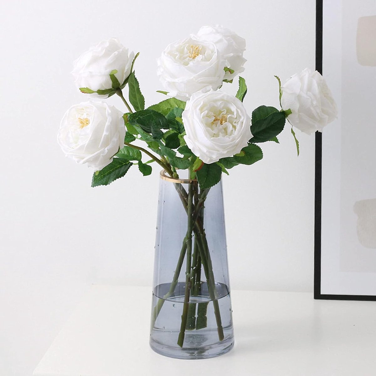 Witte kunstrozen 4 stuks echte touch latex kunstbloemen Austin Rose pioen met lange steel voor bruiloft boeket woondecoratie bloemstuk Valentijnsdag cadeau