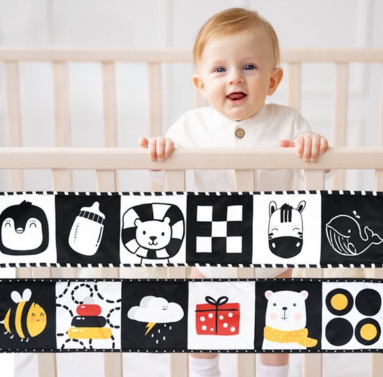 Zwart-wit babyspeelgoed, contrastrijke babyboekjes, geschikt voor pasgeborenen van 0-3 maanden en 3-6 maanden, speelgoed voor baby's op hun buik, sensorisch speelgoed voor vroege educatie。 — afbeelding 3