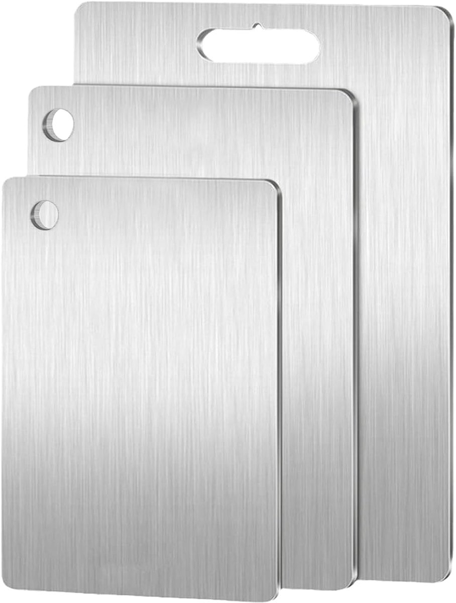 3 Stuks Titanium Snijplank Set - Antislip, Roestvrij Staal, 34 x 23 cm, 29 x 20 cm en 25 x 15 cm - Dubbelzijdige Snijmatten Voor Levensmiddelen