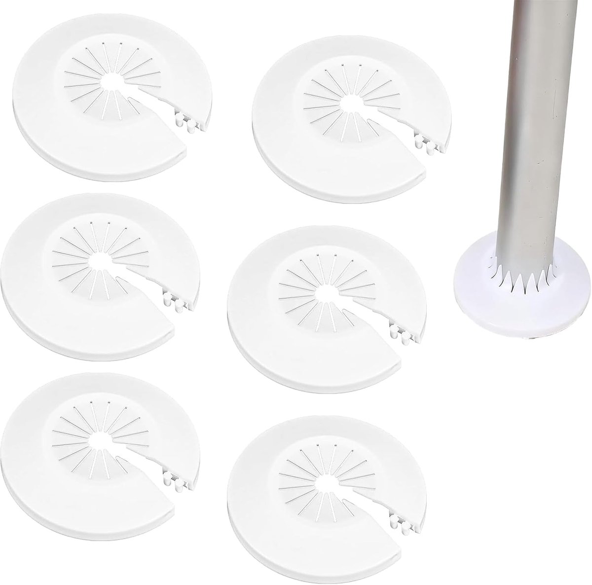 6 stuks verwarmingsbuisrozetten, verwarmingsbuisbekleding, universele 30-55 mm verwarmingsbuizen, verwarmingsbuiskappen van polypropyleen, geschikt voor warm- en koudwaterleidingen