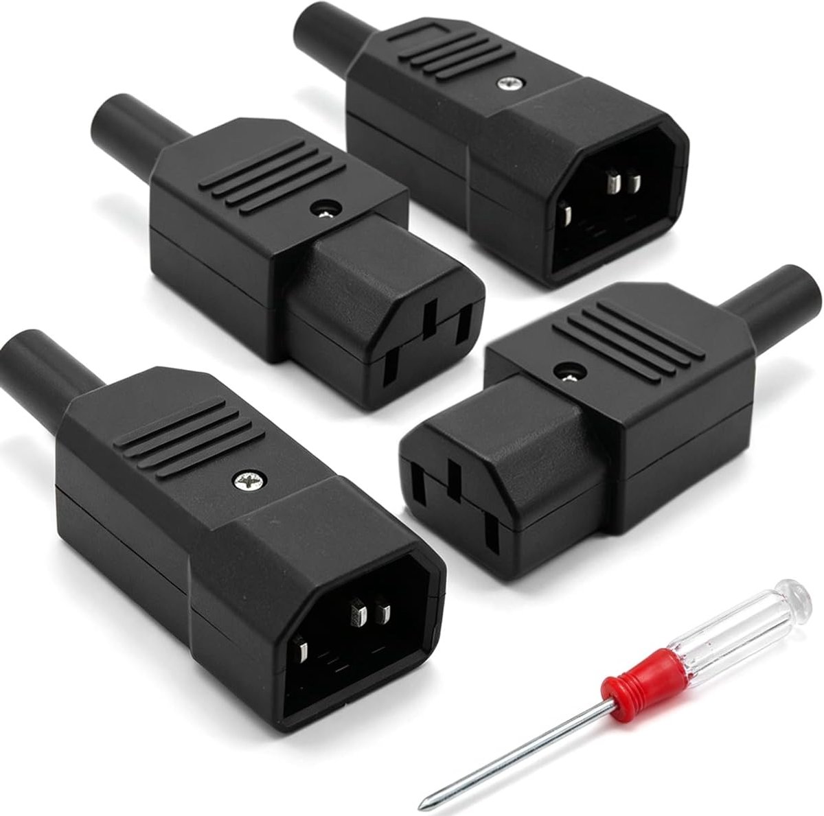 10A 3 Pin Terminal Panel Mount IEC320 C14 Male C13 Female, 4PCS Inline Adapter Plug Power Socket Connector voor PDU Cabinet