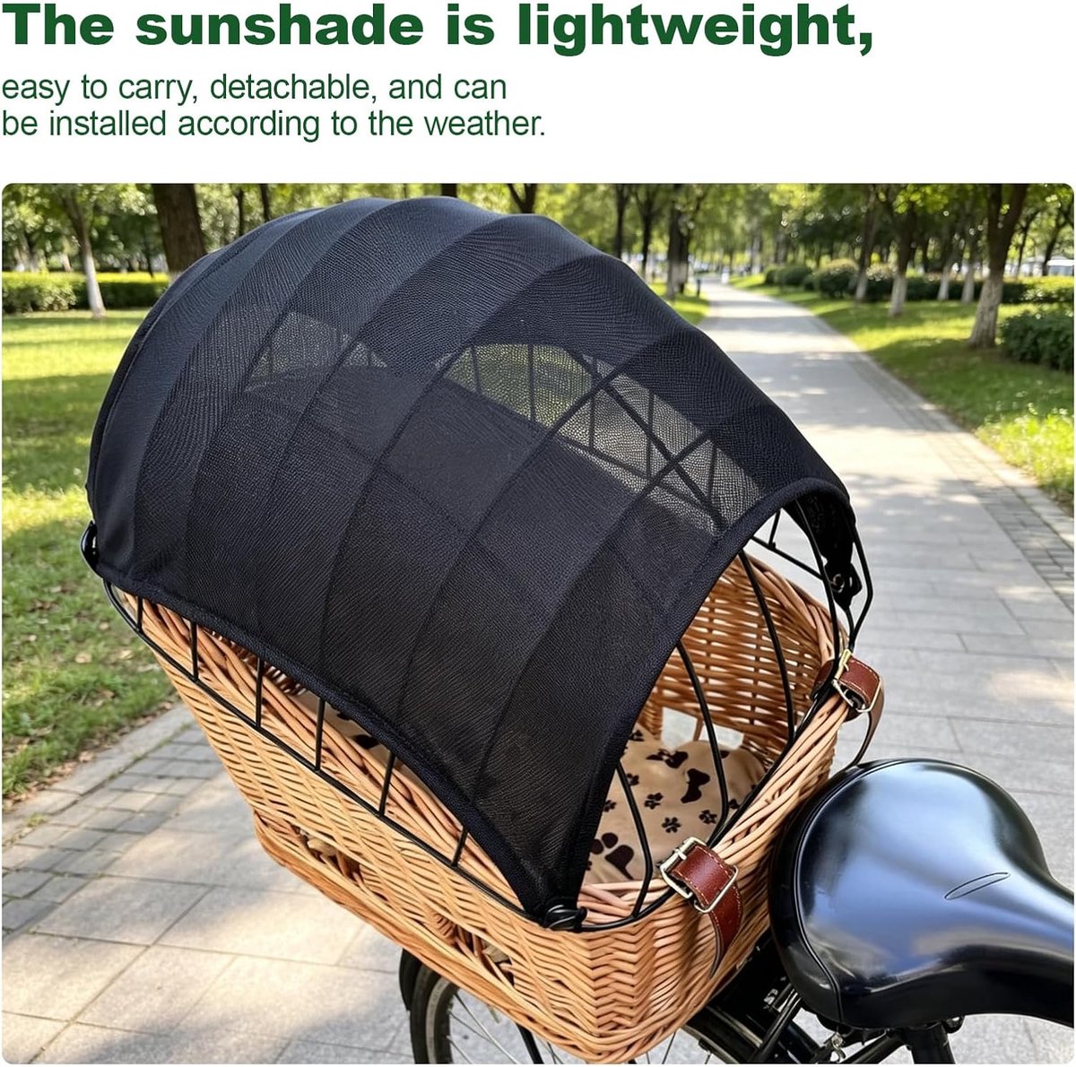 Fietsmandhoes, Ademend Zonnescherm voor Achterste Hondenfietsmand, Wind en Stofdicht, Veilige Bescherming voor Huisdier en Bagage, Zwart