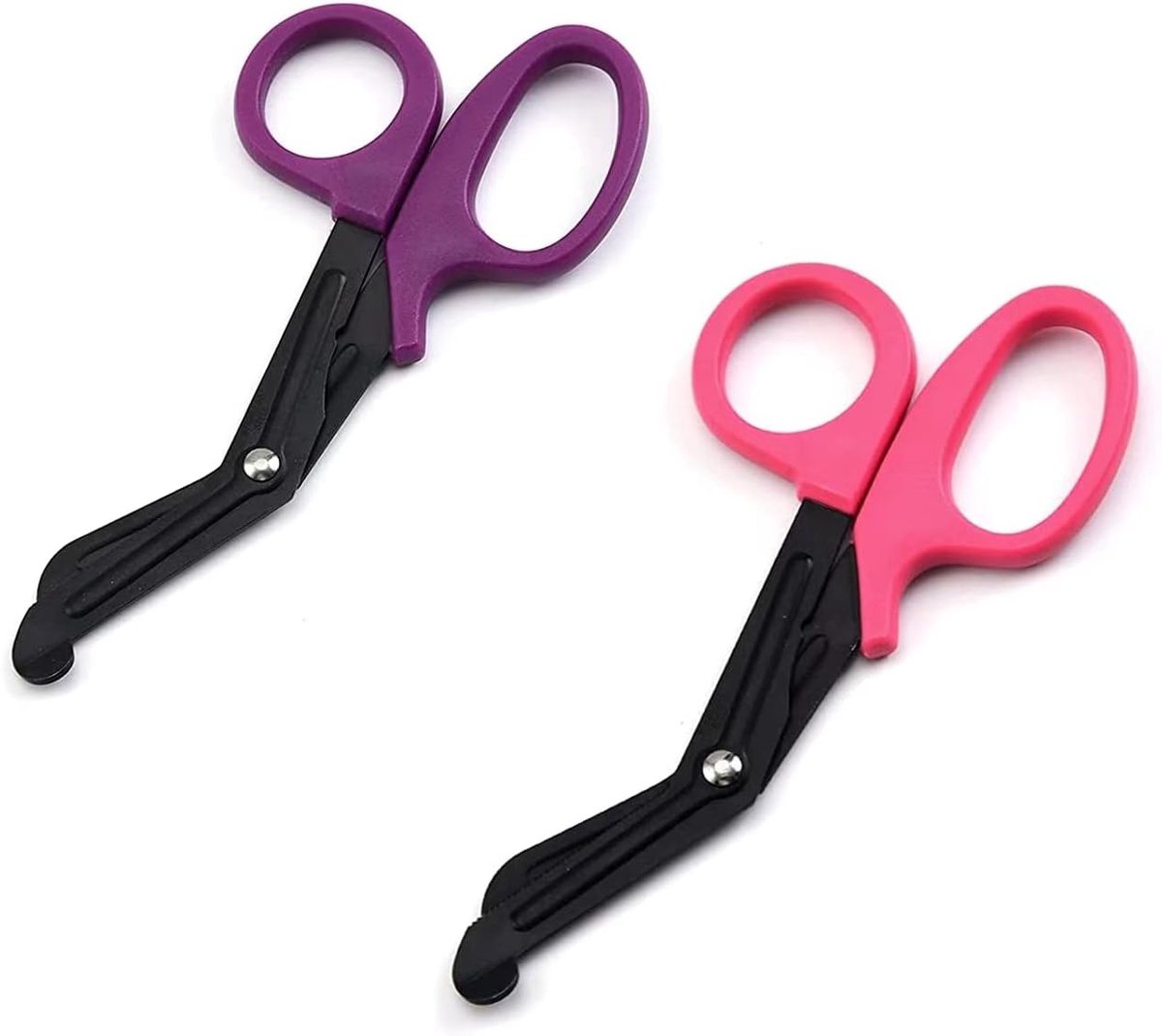Schaar voor Verpleegkundige – 2 Stuks 7 Inch Gebogen Schaar met Zaagblad (Diep Roze + Diep Paars)