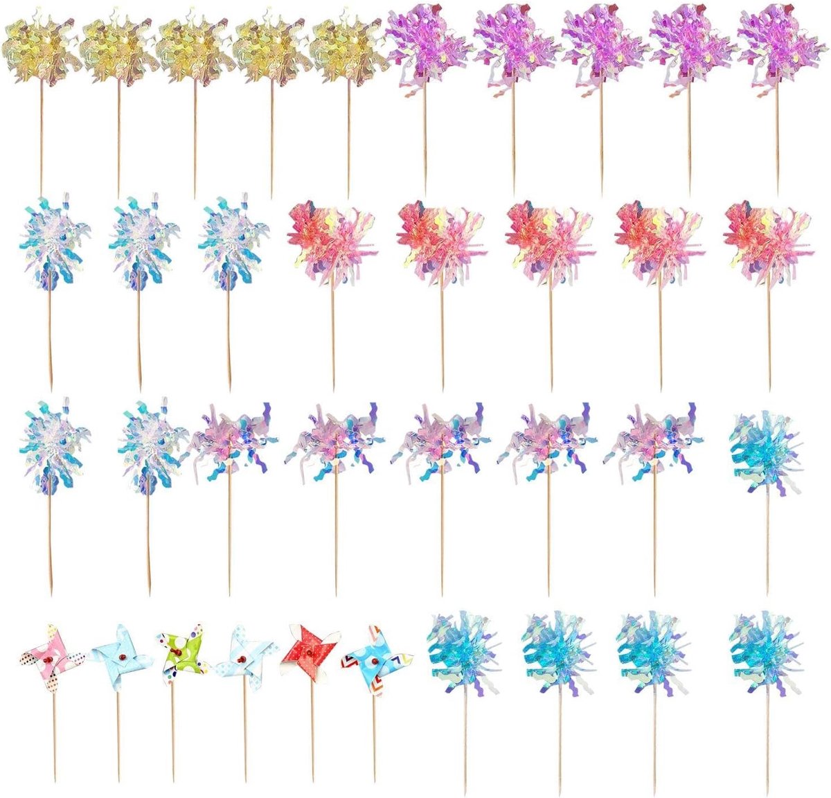 30 Glitter Folie Cake Plakkaten En 6 Mini Windmolen Plakkaten, Pailletten Cake Top Hat Decoratie, Kwast Cake Decoratie, Geschikt Voor Bruiloften, Verjaardagsfeestjes, Afstuderen Vieringen.