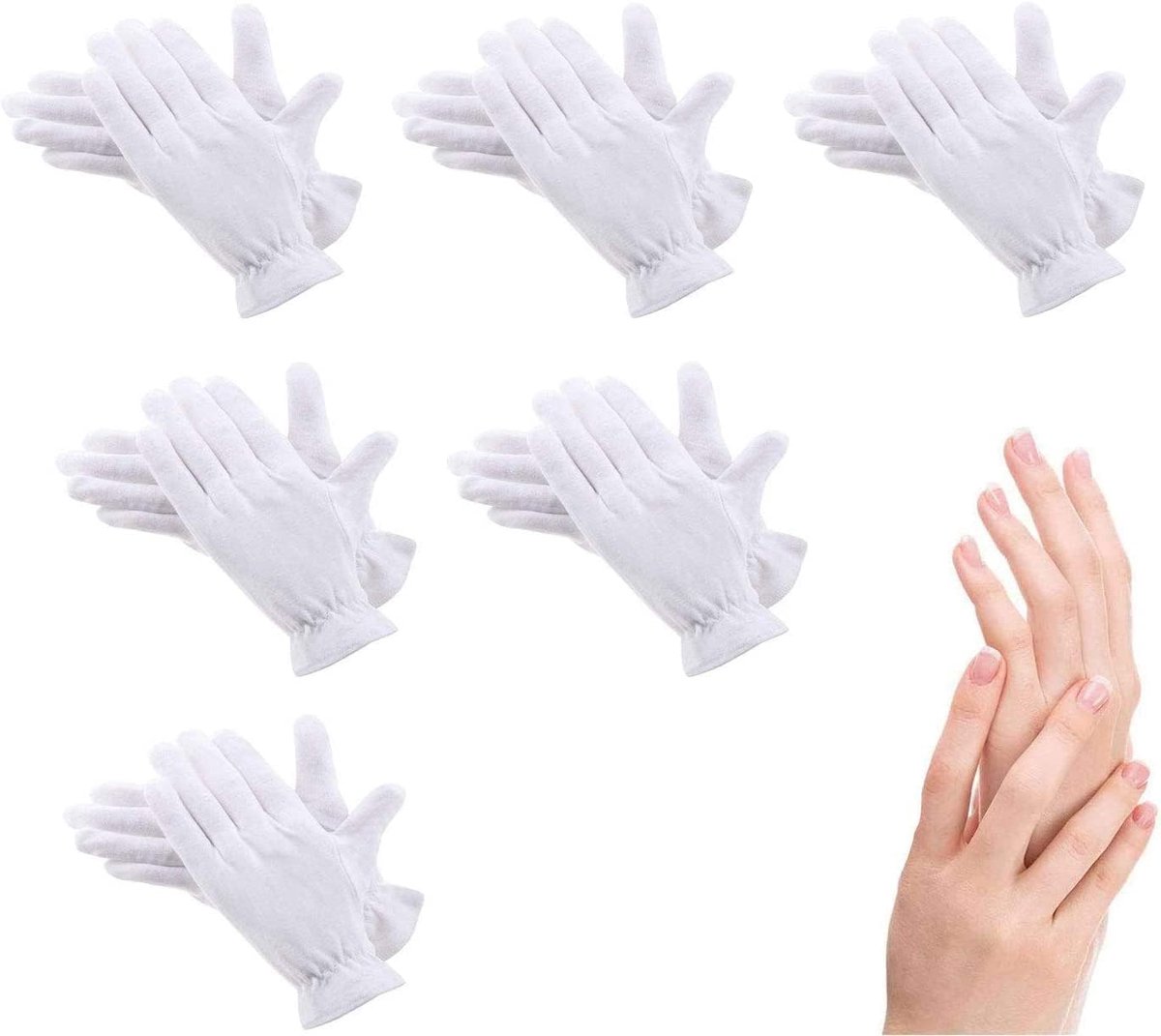12 stuks (6 paar) witte katoenen handschoenen voor droge handen, hydraterend, cosmetica, eczeem, spa en muntensieraden, inspectie, serveerhand