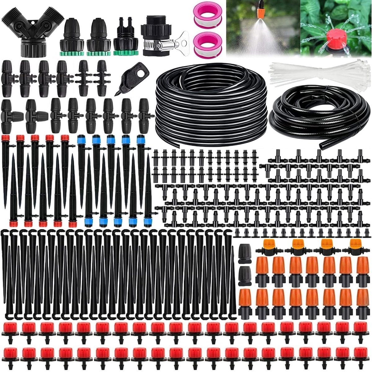 Irrigatiesysteem voor tuin, 60M+20M micro-druppelirrigatiekit, DIY micro automatische broeikas, sprinkler, automatische irrigatie sproeier voor planten, tuin, broeikas, bloemen