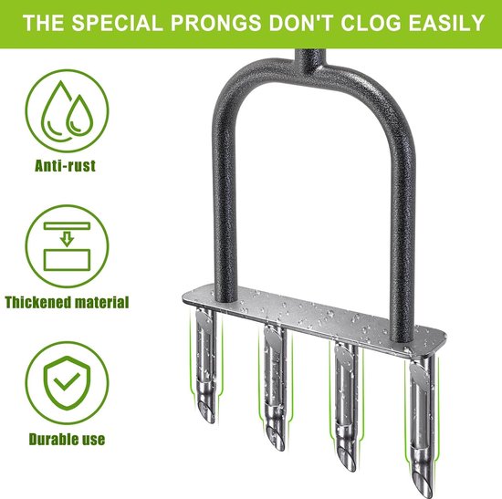 Gazonkern beluchter, holle tand gras beluchting tool lange steel handmatige tuin grond plugger 4 Prong Heavy Duty Coring Beluchting Spike Semi-Open Plug Soft Grip met Clay Release Tool — afbeelding 3
