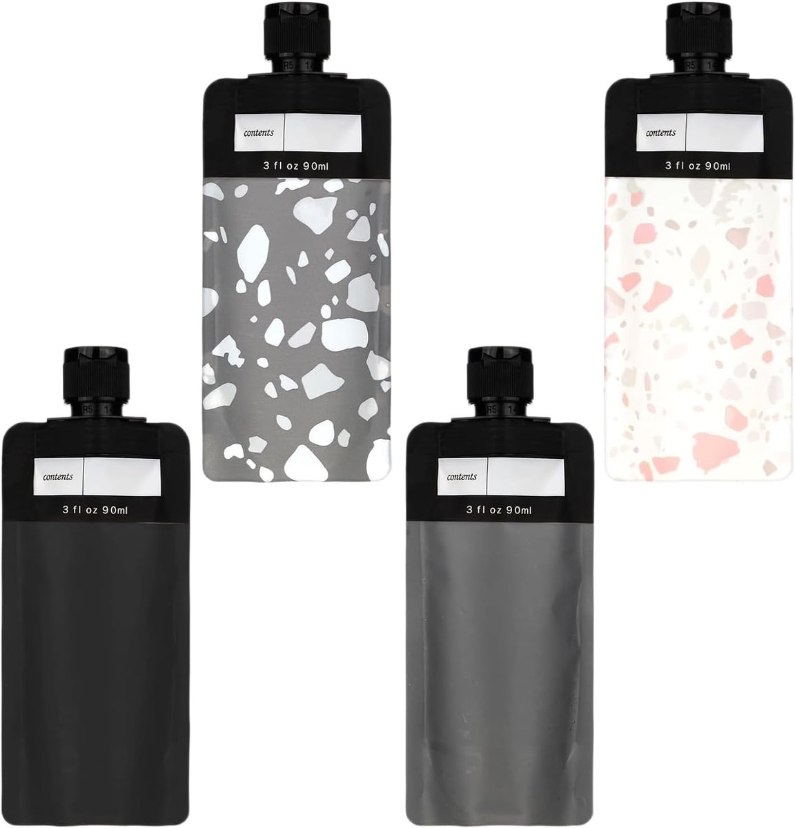 4 stuks reisflessen, 90 ml lege verpakkingszakken van kunststof, herbruikbare reisflessen, reisset vloeistoffen voor lotion shampoo gezichtscrème vloeistof (A)