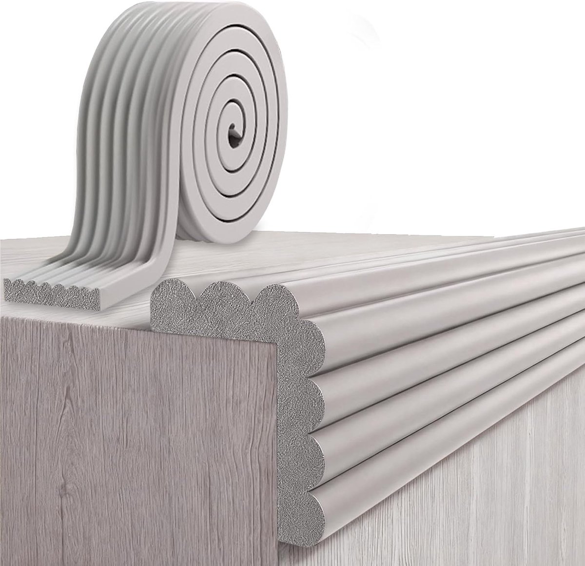 Randbescherming voor baby's, schuimrubber, tafelrandbescherming, hoeken, zelfklevend, voor kinderen, bed, vensterbank en bureau, meubels (Grijs, 5M X 8CM)