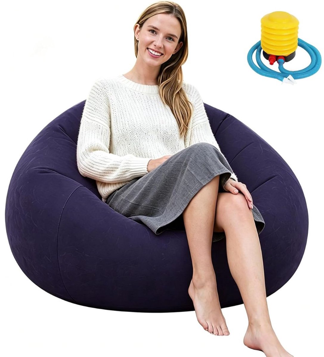 JCP® Opblaasbank - Opblaasbare Zetel - Inflatable Bean Bag Stoel - Blauw - 10cm x 10cm x 10cm