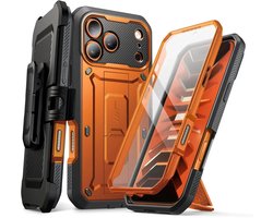 SUPCASE Hoesje Geschikt voor Apple iPhone 18 Pro / 17 Pro - Unicorn Beetle Pro Case met Ingebouwde Screenprotector - Beschermhoes met Holster en Kickstand Oranje