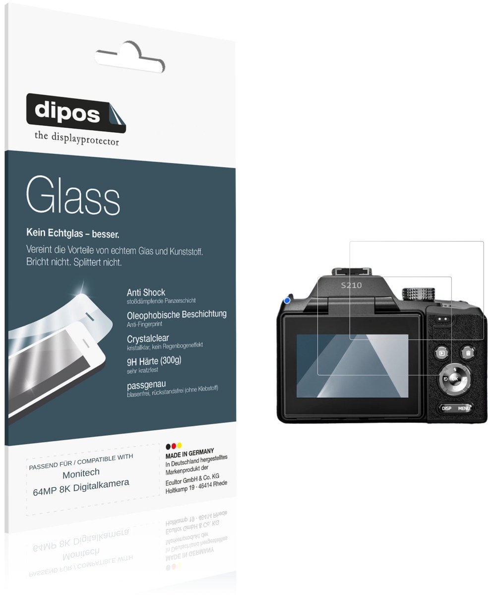dipos – 2x Pantserfolie geschikt voor Monitech 64MP 8K Digitalkamera | 9H Screenprotector