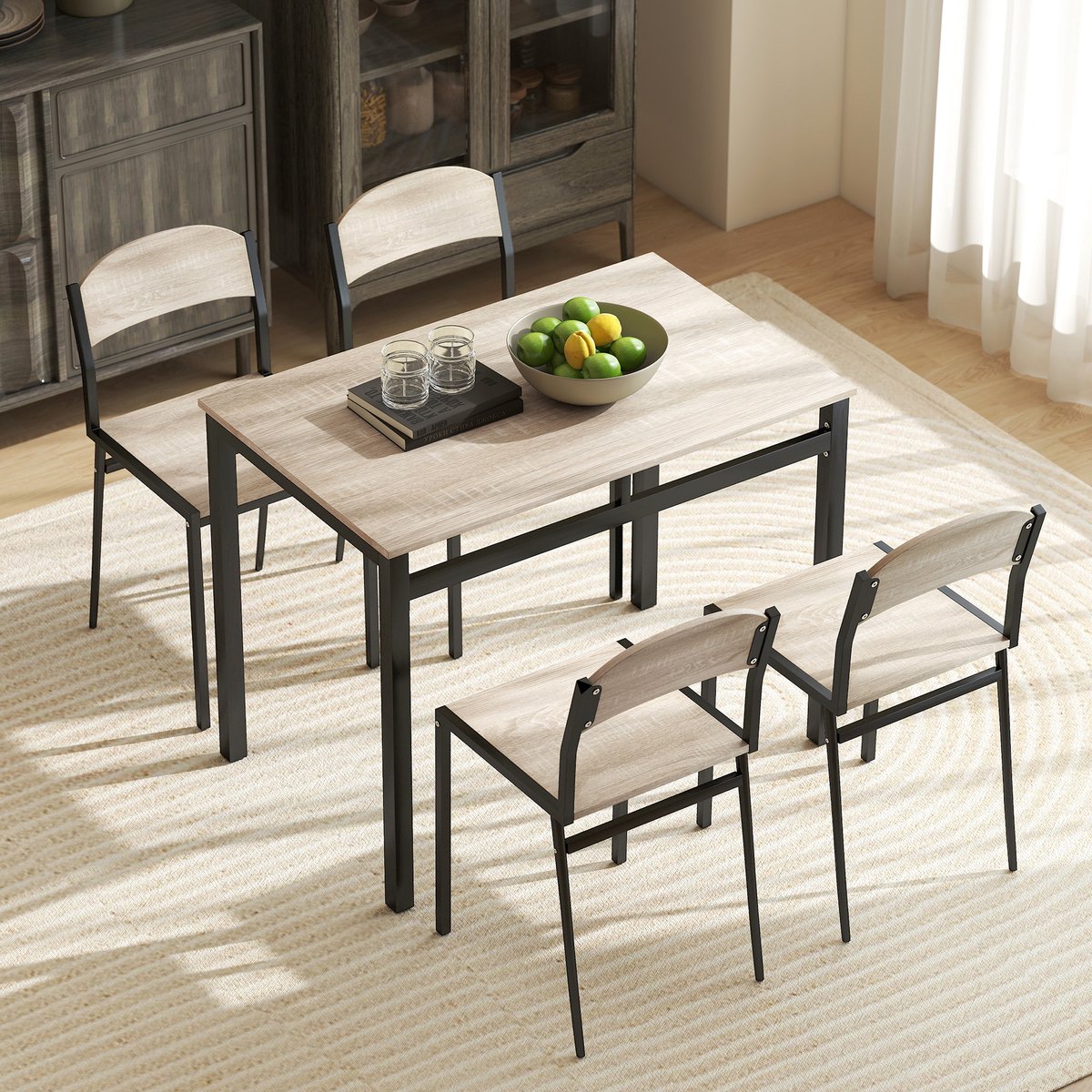 Eettafel Set 5 delige -Eettafel en 4 stoelen - Zwart