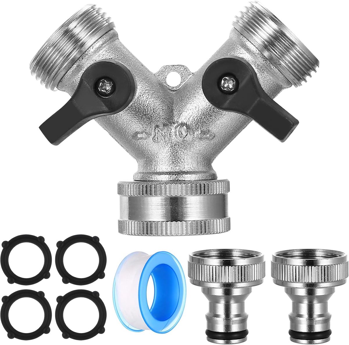 2-wegverdeler Water 3/4 Inch, Kraanverdeler, Wateraansluitingsverdeler, Y-verdeler Inlaatslang, Wasmachine, Vaatwasser, Tuinslangverdeler, 2-weg Waterverdeler, 3/4 Inch