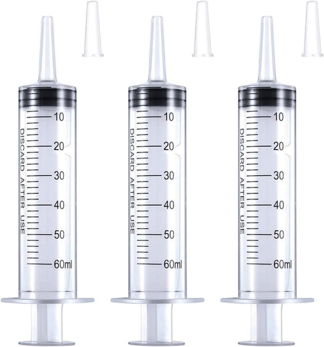 3 stuks 50 ml (60 ml) spuiten, grote kunststof spuiten zonder naalden, voor wetenschappelijke laboratoria, diervoeding, plantenirrigatie, afzonderlijk verpakt