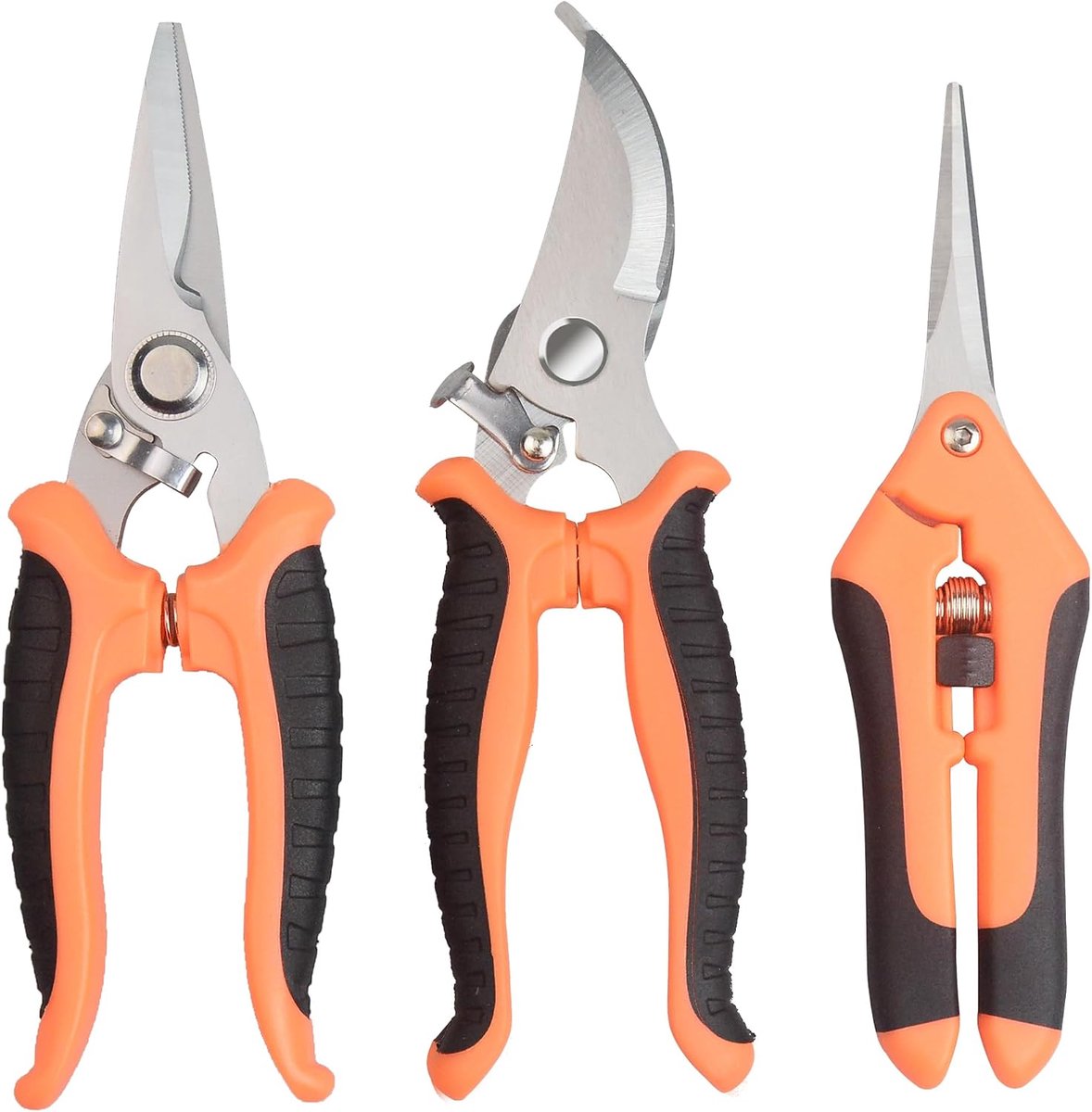 3 stuks, professionele bloem- en bomenset van roestvrij staal voor rozen, takken, heggen, fruit, groenten, bonsai-schaar, tuinieren gereedschap (oranje)