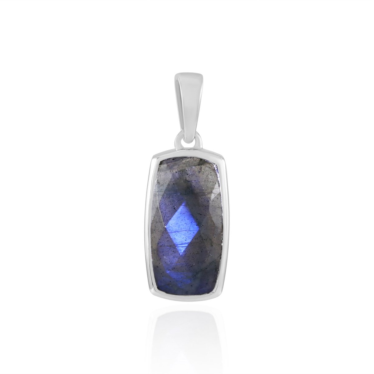 Cavill - Luxe Hanger 925 Sterling Zilver Gerhodineerd - 3,38 ct Blauwe Labradoriet - Antiek Schaakbord Geslepen - Madagaskar Edelsteen