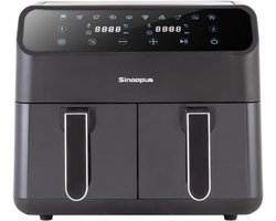 Sinaopus Airfryer 9L met 2 Kookzones – 2 Gerechten Tegelijk Klaar – 2000W – 10 Programma's – Dubbele Heteluchtfriteuse