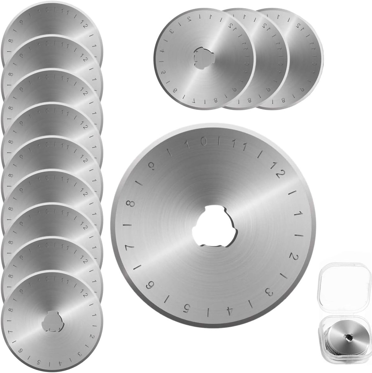 12 Stuks Vervangende Snijbladen 45mm van RVS, Geschikt voor Stof, Leer, Papier en Quilten met Opbergdoos