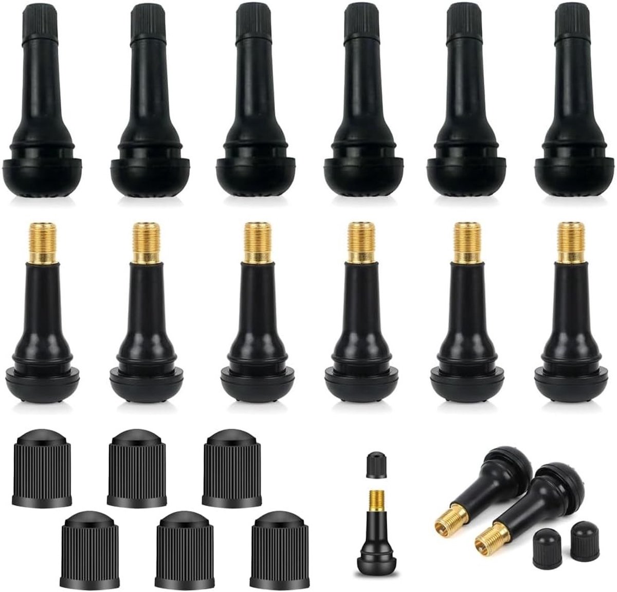 12 Stuks Rubber Ventielen TR414 voor Auto, Snap-in Ventielen, Zwart Rubber voor Banden en Velgen