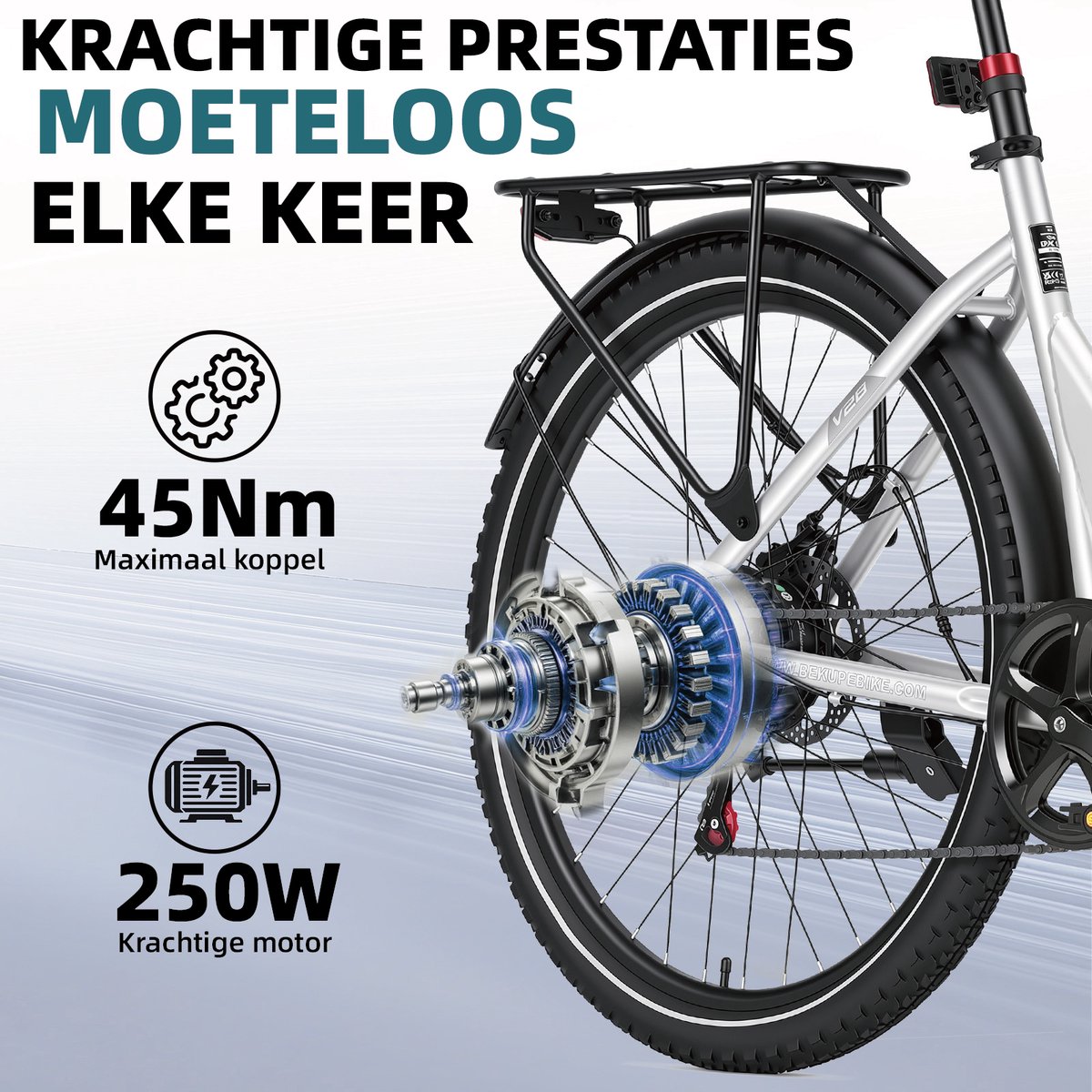 28 inch Elektrische stadsfiets - Comfortabele stadsfiets - 522Wh lange actieradius accu - 250W achterwielmotor - 45Nm koppel - Shimano 7 versnellingen - Schijfremmen voor en achter - LCD-display - Geveerde zadelpen - Zilver – foto 3