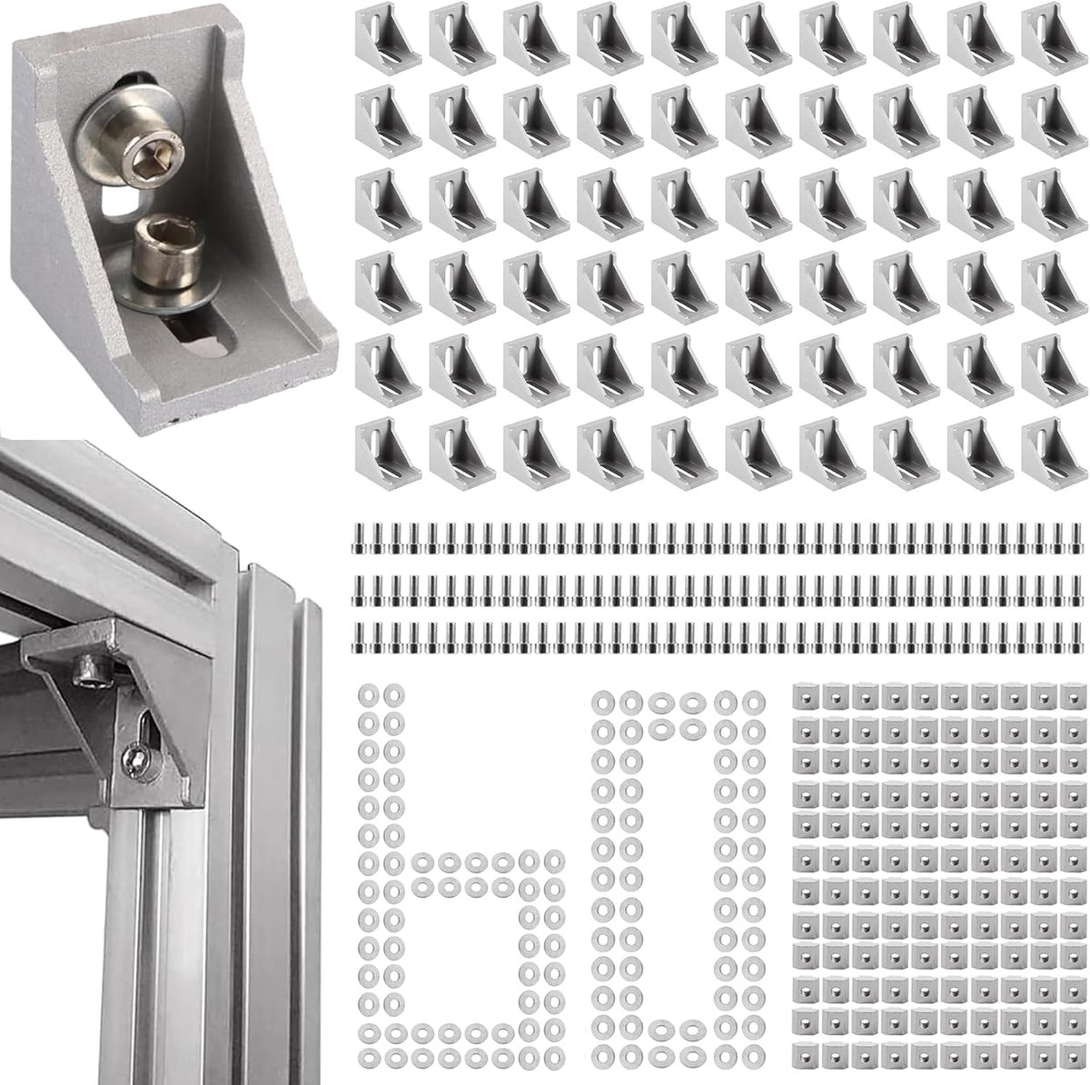 YUEMING 60 Sets Aluminum Profile Angle Connectors, Aluminum Extrusion, Fixing Material, Aluminum Angle Profiles; Each - ShopVlot