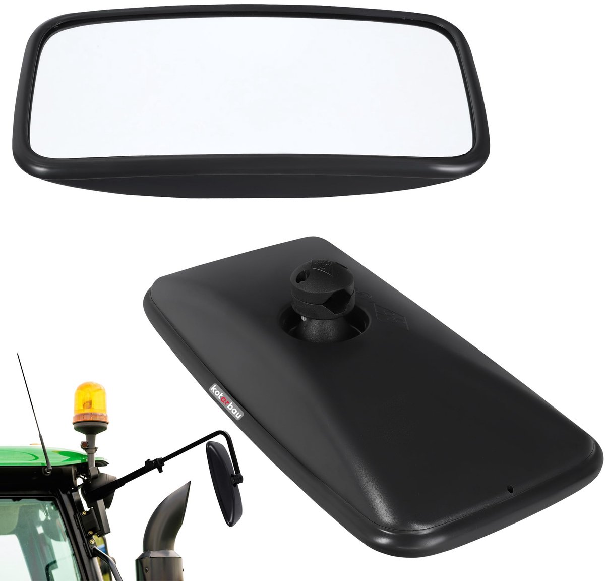 KOTARBAU® Tractor Spiegel - Buitenspiegel Tractor 38 x 19 cm Spiegel Tractor - Buitenspiegel voor Tractor - Links/Rechts - Convexe Spiegel met Houder voor ⌀ Spiegelarm 15-24 mm - PVC - Zwart